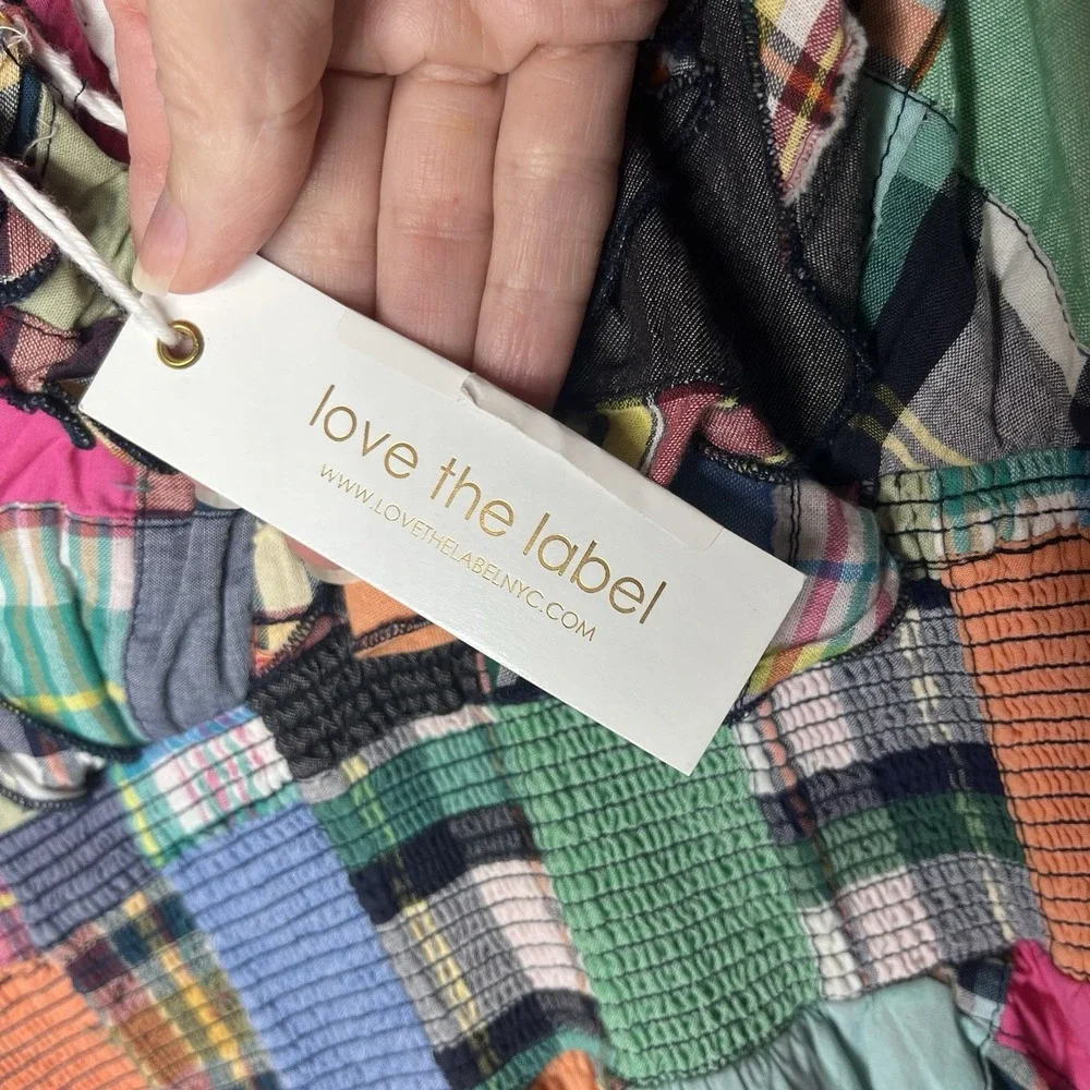 NWT $425 Love the Label Azalea Patchwork Vibrant Madras‎ Plaid Mini Dress L